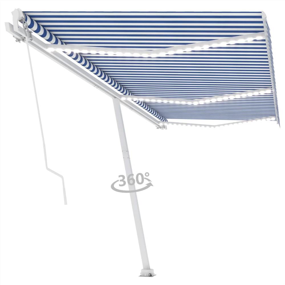 Manual Retractable Awning with LED 600x300 cm Blue and White