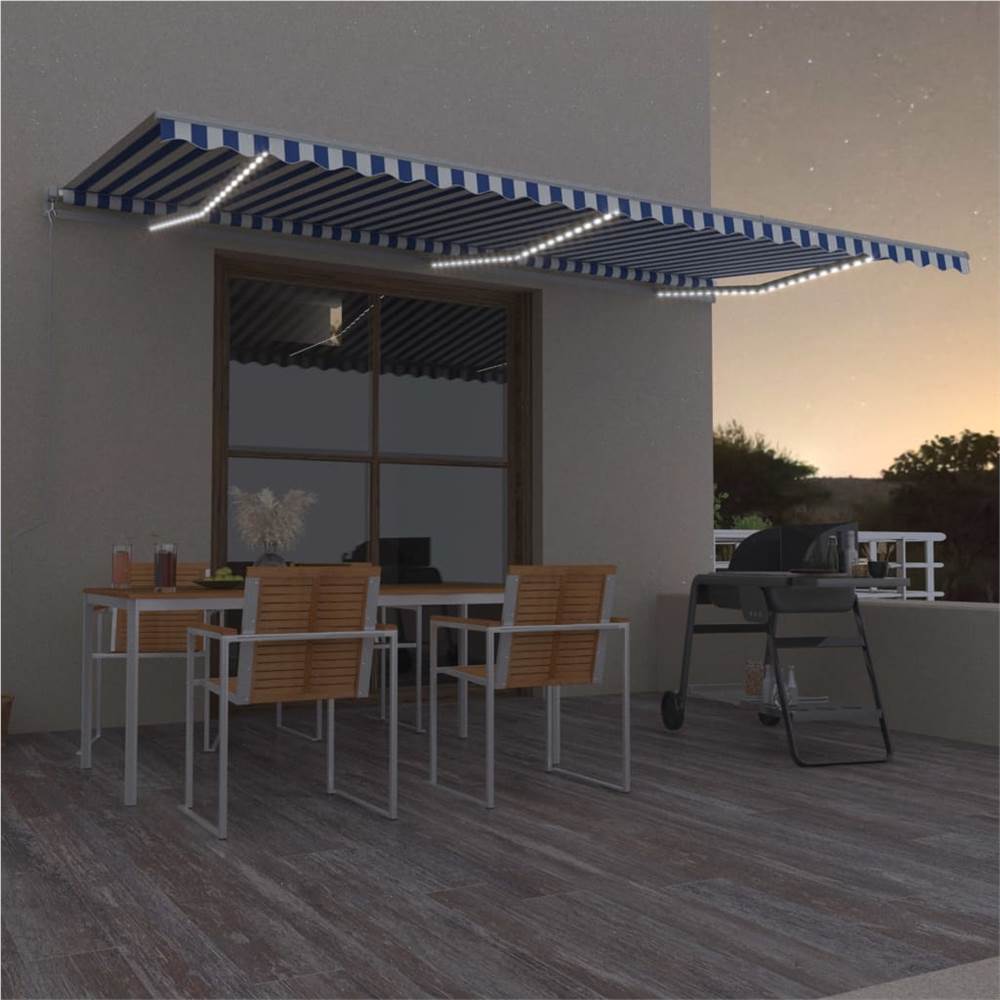 

Manual Retractable Awning with LED 600x350 cm Blue and White