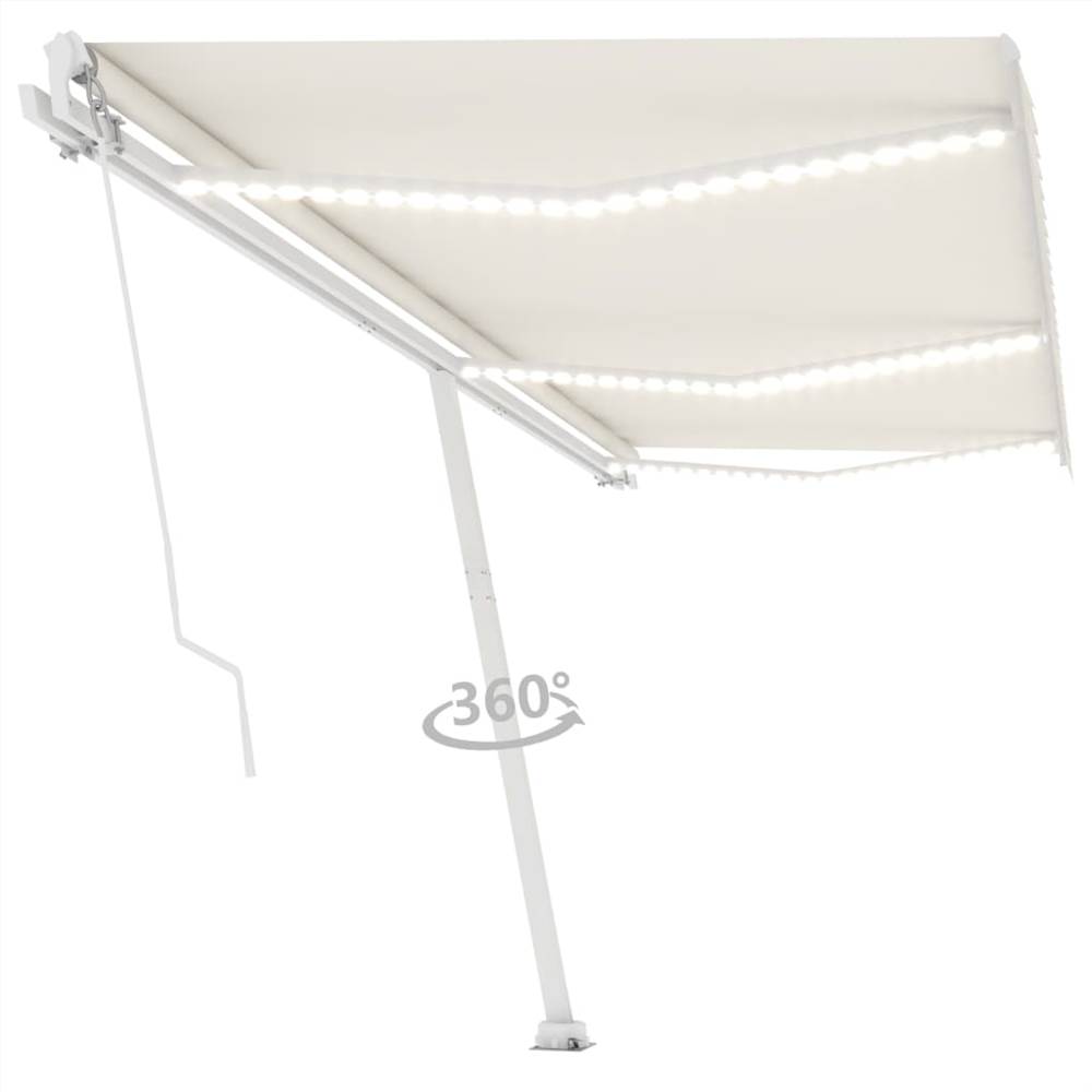 Manual Retractable Awning with LED 600x350 cm Cream