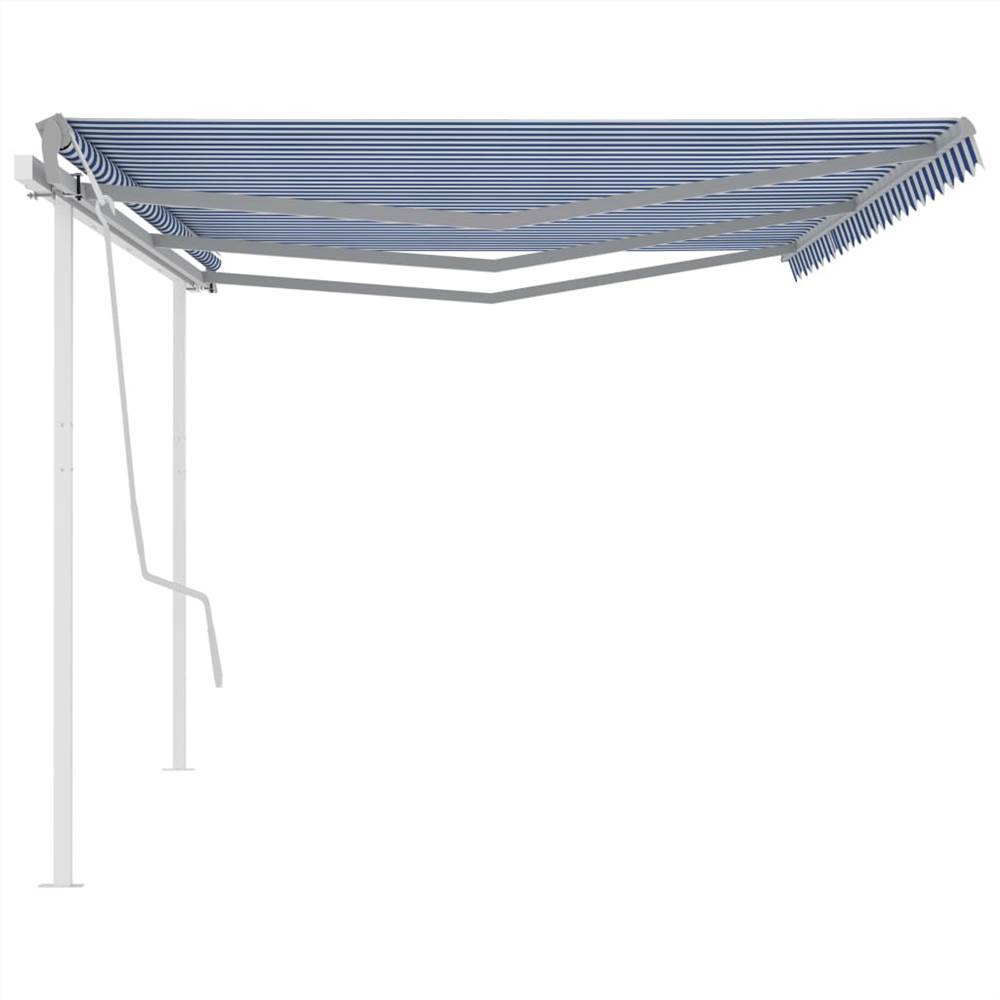 Manual Retractable Awning with Posts 6x3.5 m Blue and White