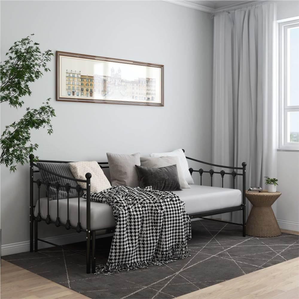 Pull-out Sofa Bed Frame Black Metal 90x200 cm