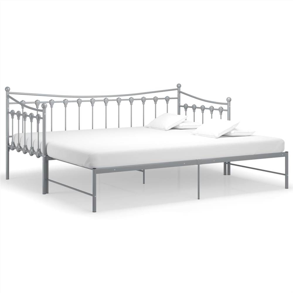 Pullout Sofa Bed Frame Grey Metal 90x200 cm