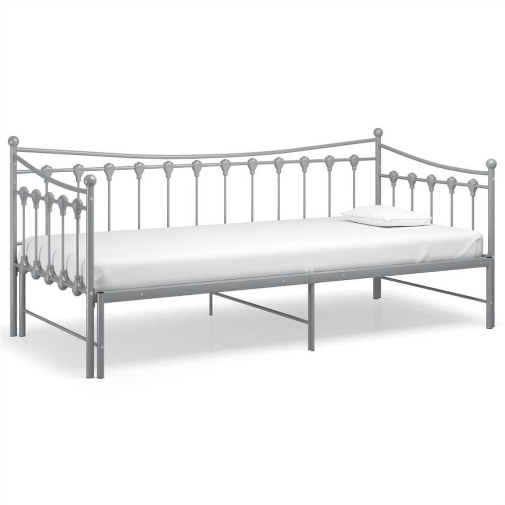 Pull-out Sofa Bed Frame Grey Metal 90x200 cm