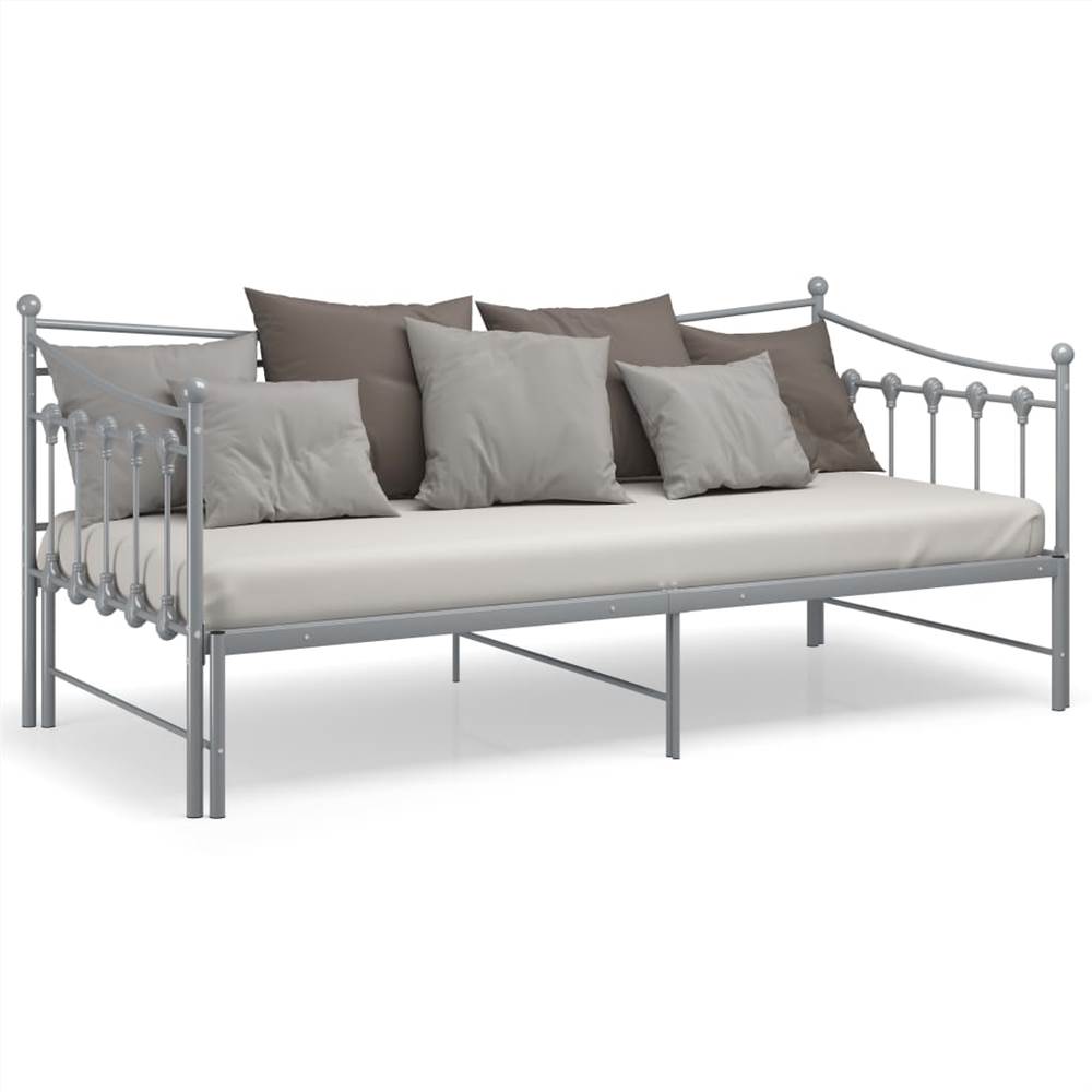 Pull-out Sofa Bed Frame Grey Metal 90x200 cm