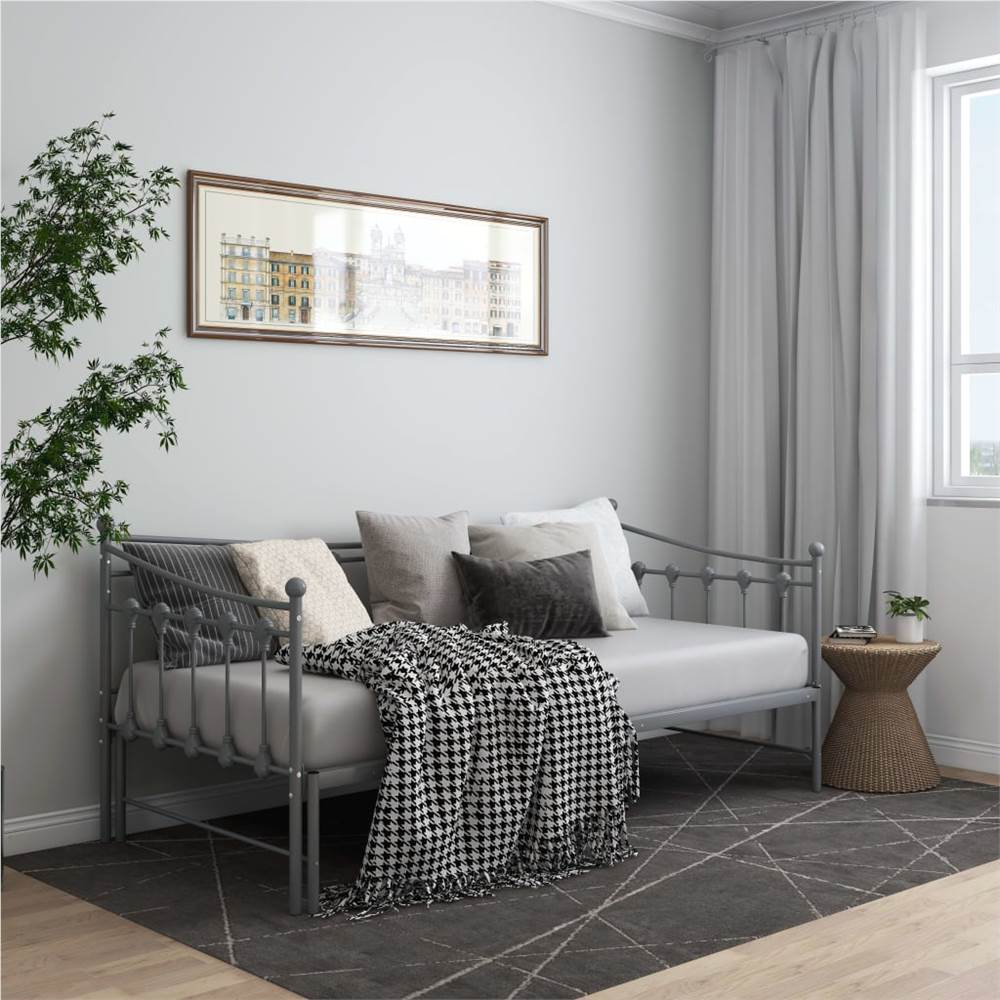 Pull-out Sofa Bed Frame Grey Metal 90x200 cm