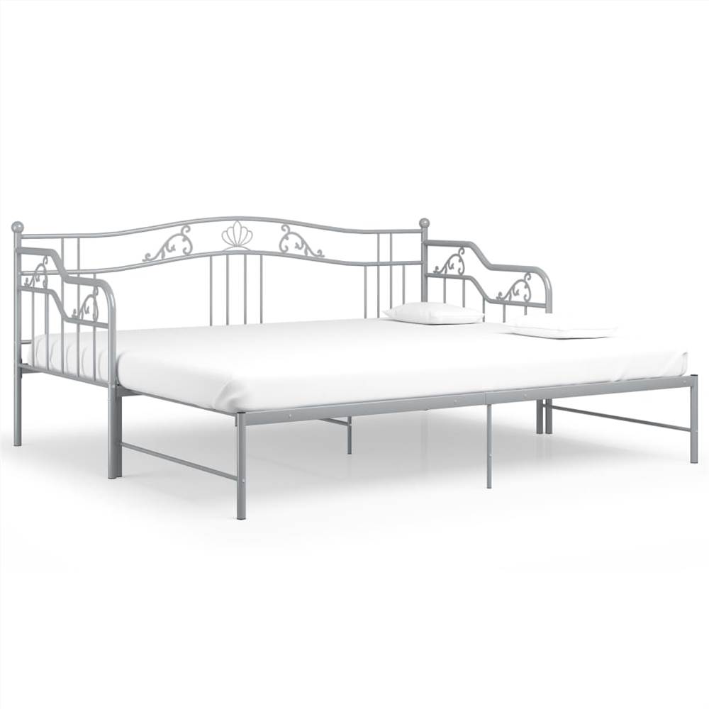 Pullout Sofa Bed Frame Grey Metal 90x200 cm