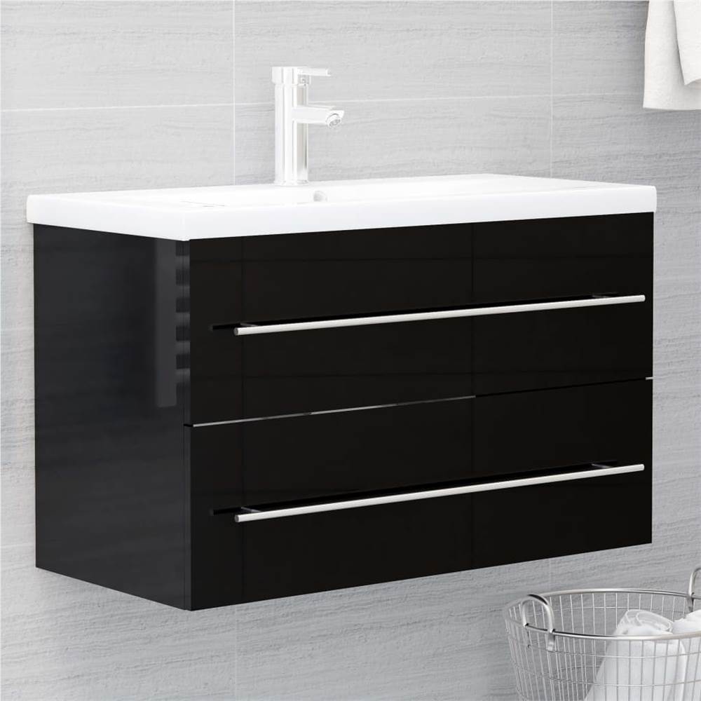 

Sink Cabinet High Gloss Black 80x38.5x48 cm Chipboard