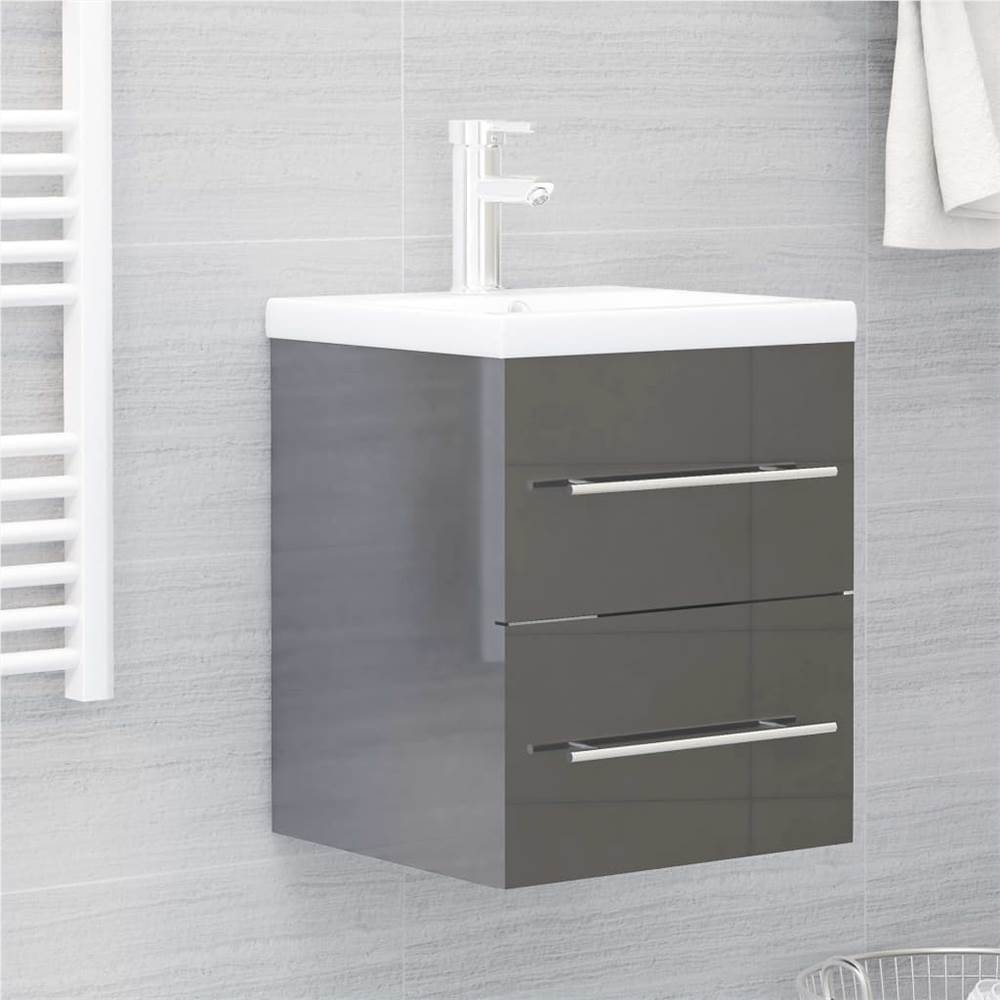 

Sink Cabinet High Gloss Grey 41x38.5x48 cm Chipboard
