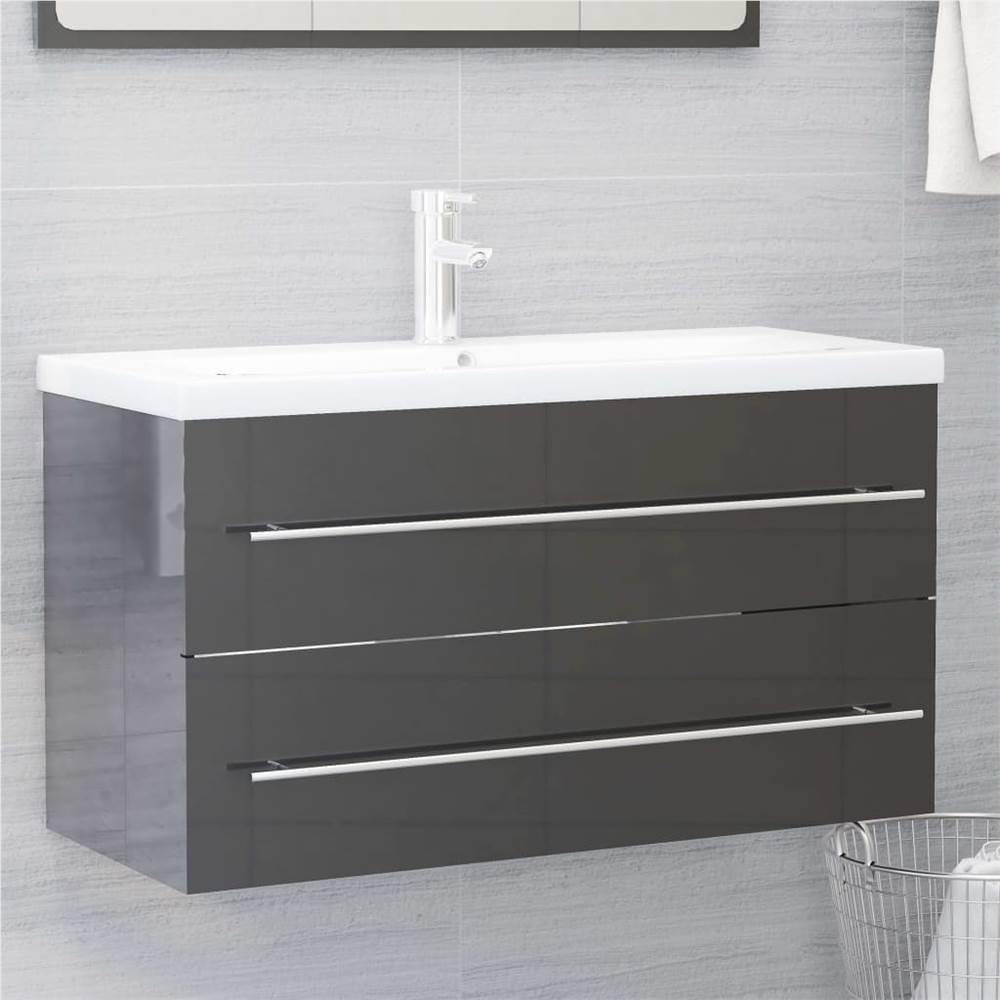 

Sink Cabinet High Gloss Grey 90x38.5x48 cm Chipboard