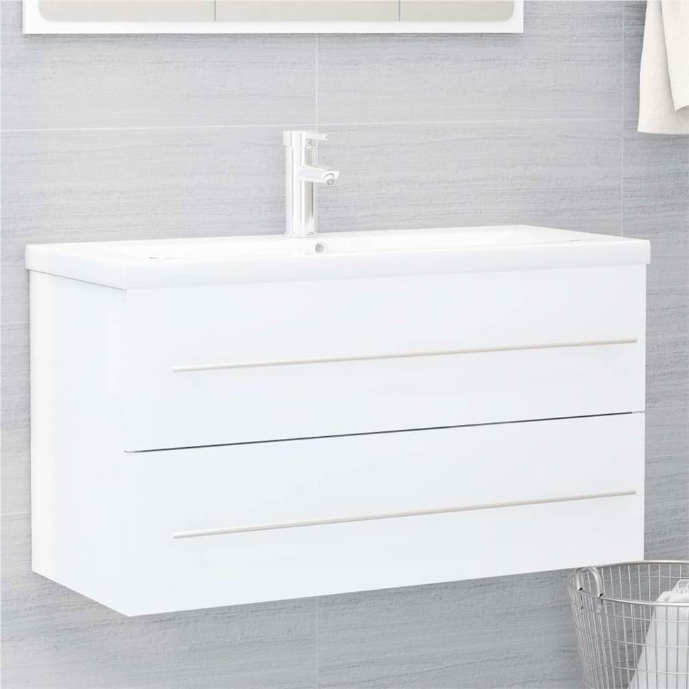 

Sink Cabinet High Gloss White 90x38.5x48 cm Chipboard