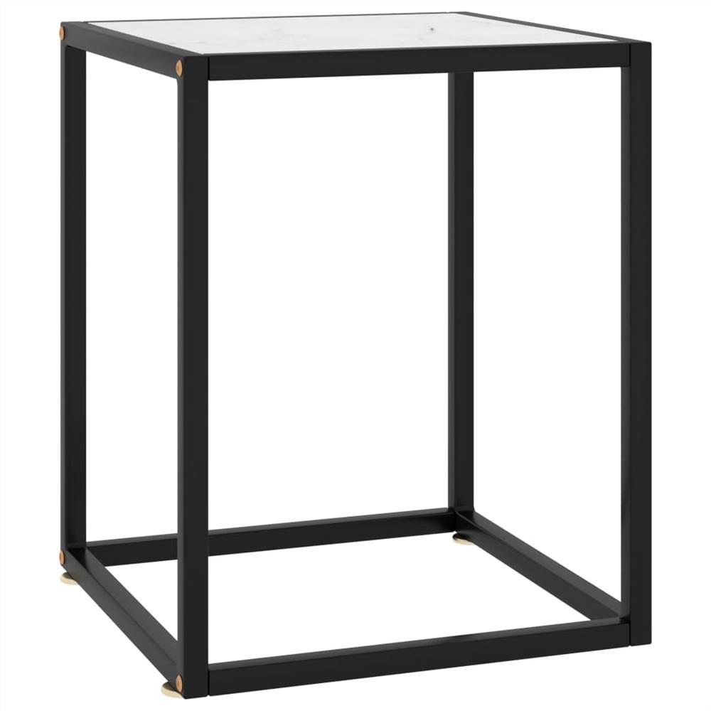 

Tea Table Black with White Marble Glass 40x40x50 cm