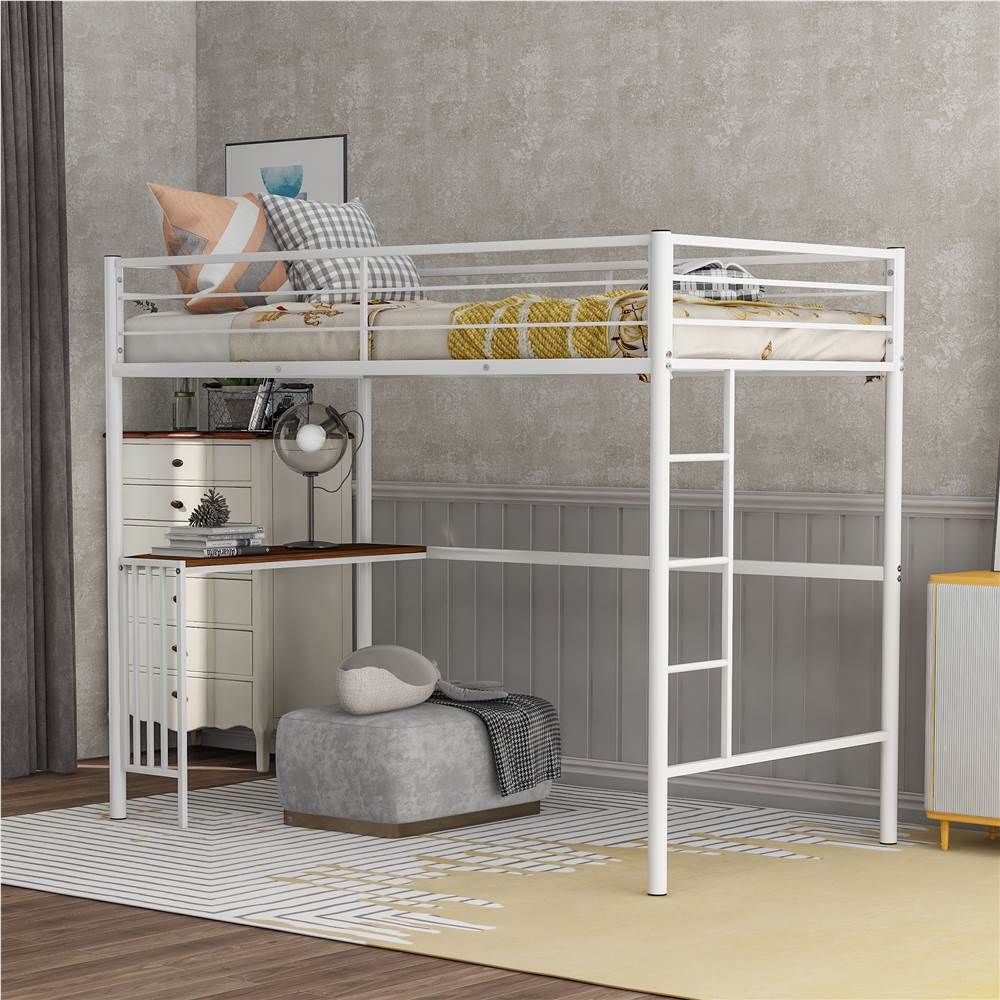 

Twin-Size Loft Bed Frame with Desk, Ladder, and Metal Slats Support, No Spring Box Required, for Kids, Teens, Boys, Girls (Frame Only) - White