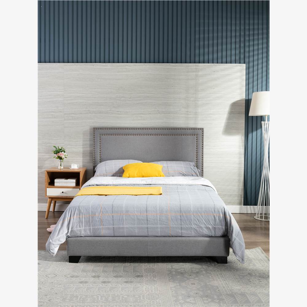 

Full-Size Upholstered Platform Bed Frame with Height-Adjustable Headboard and Wooden Slats Support, Box Spring Needed (Only Frame) - Gray