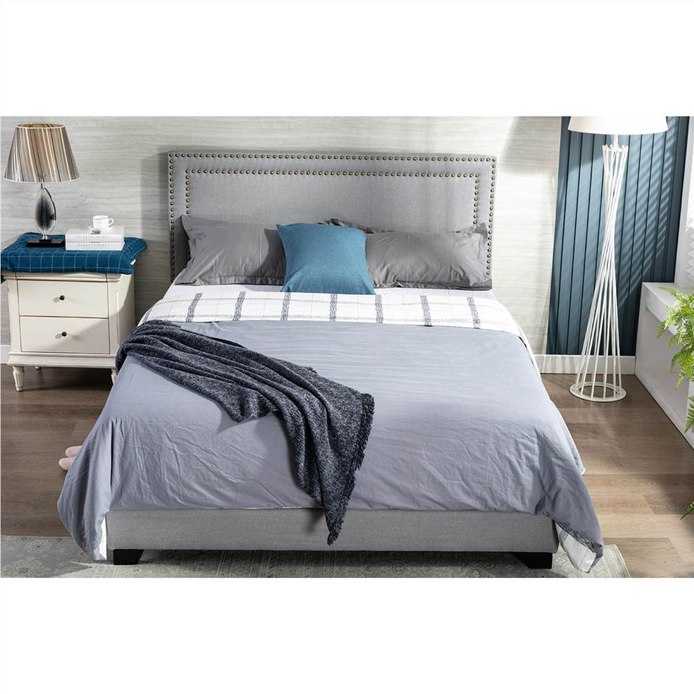 

Queen-Size Upholstered Platform Bed Frame with Height-Adjustable Headboard and Wooden Slats Support, Box Spring Needed (Only Frame) - Gray