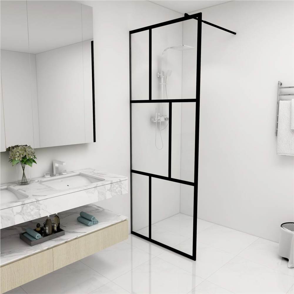 Walk-in Shower Wall with Tempered Glass Black 80x195 cm