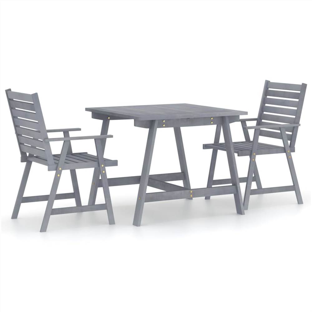 

3 Piece Garden Dining Set Grey Solid Acacia Wood