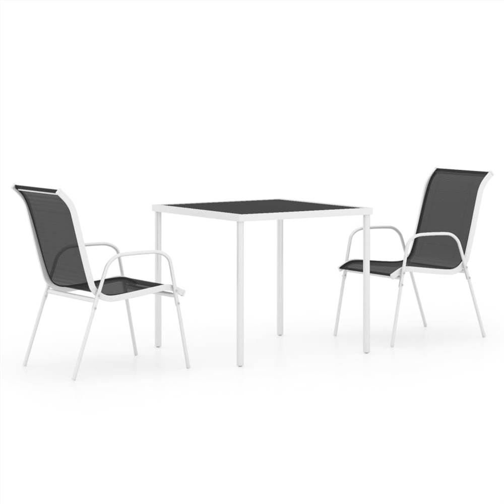 3 Piece Outdoor Dining Set Steel Black