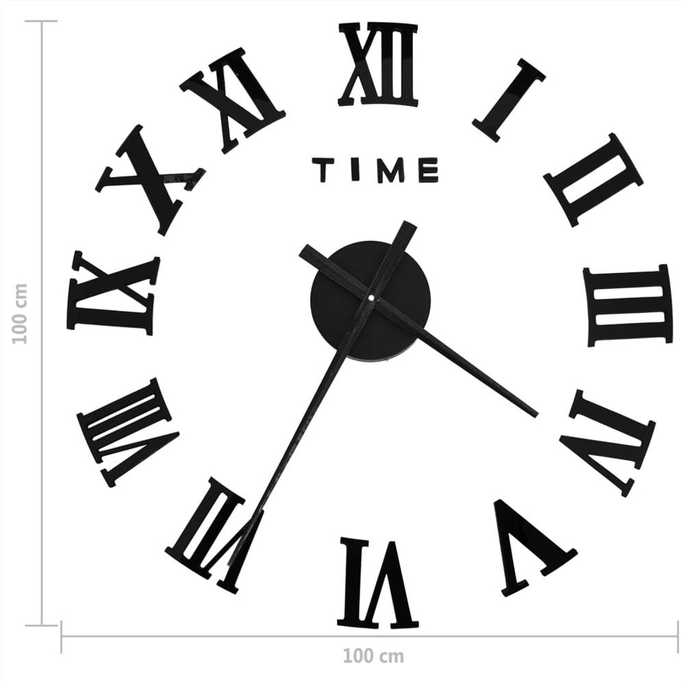 3D Wall Clock Modern Design Black 100 cm XXL