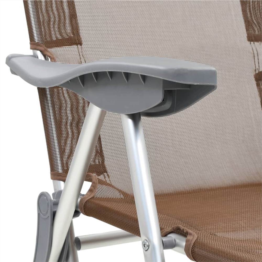 44318 Folding Camping Chairs 2 pcs with Footrest Taupe Aluminium