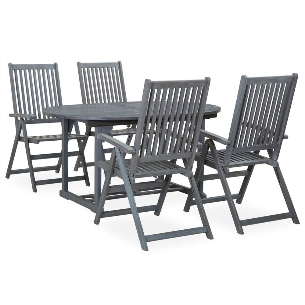 

5 Piece Garden Dining Set Solid Acacia Wood Grey