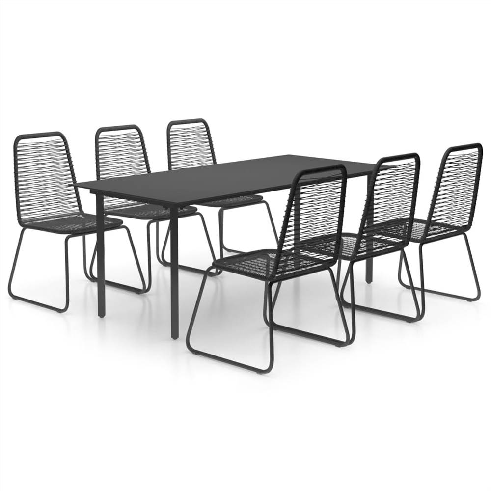 

7 Piece Garden Dining Set PVC Rattan Black