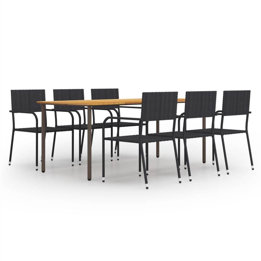 

7 Piece Garden Dining Set Poly Rattan Black