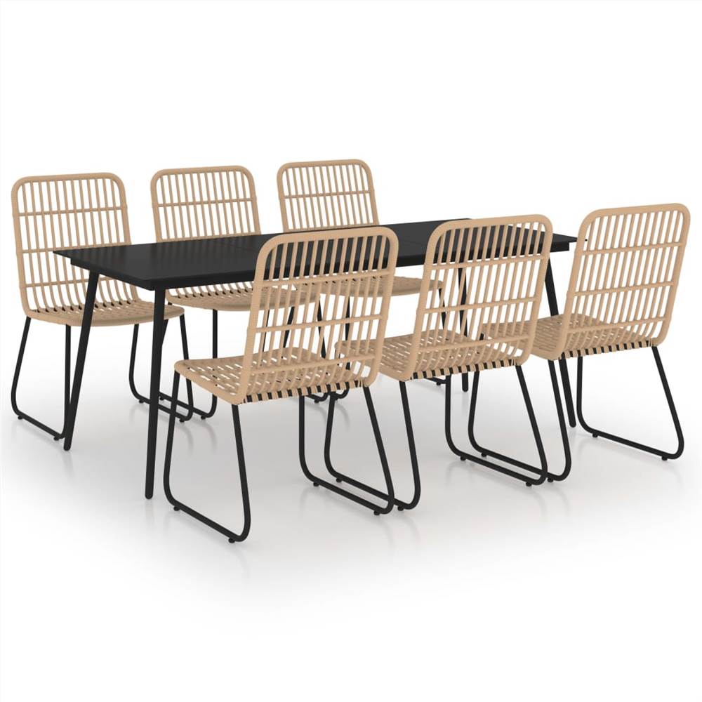

7 Piece Outdoor Dining Set Poly Rattan and Glass