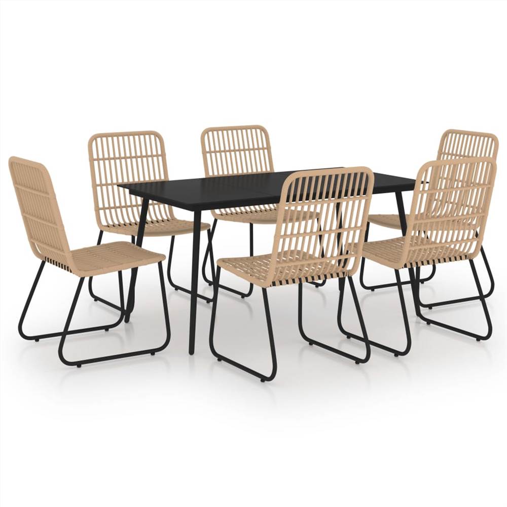 

7 Piece Outdoor Dining Set Poly Rattan and Glass
