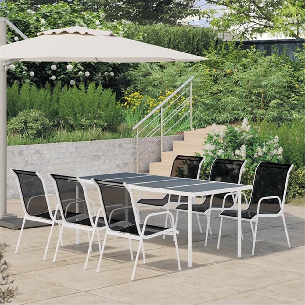 

7 Piece Outdoor Dining Set Steel Black