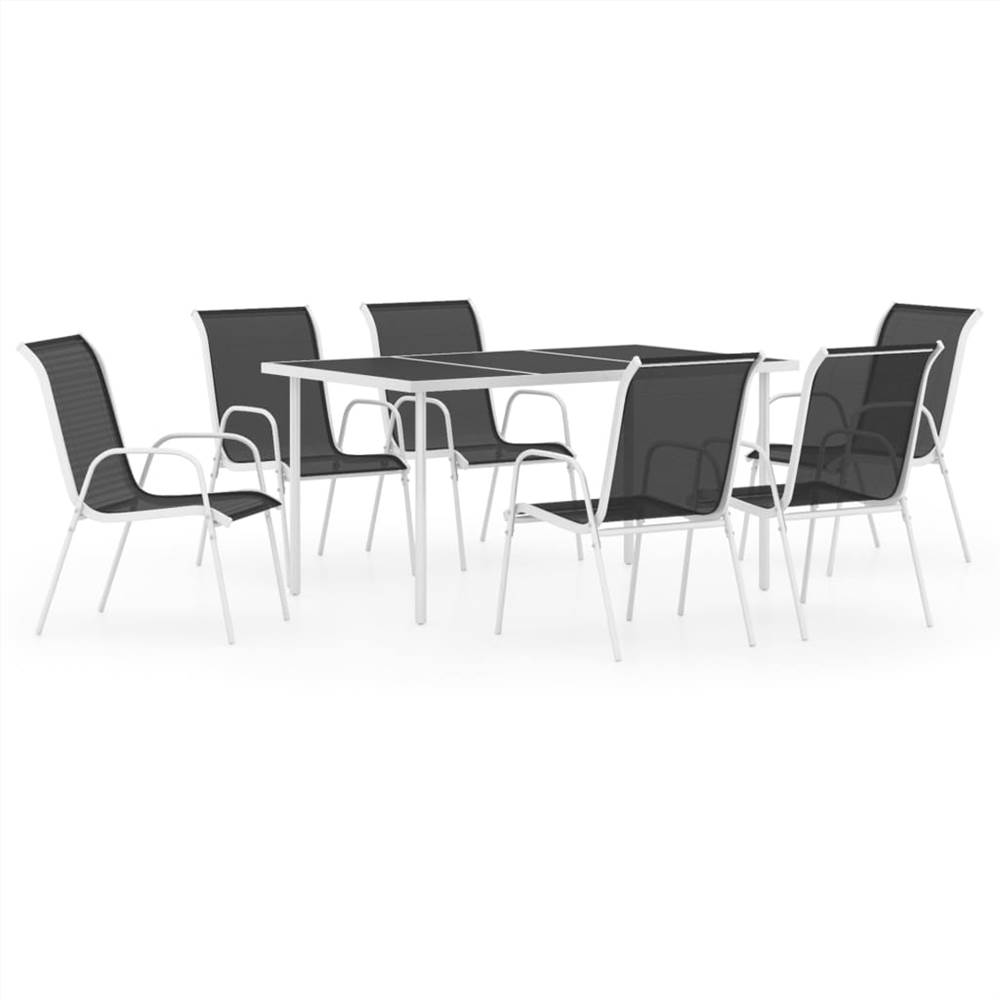 7 Piece Outdoor Dining Set Steel Black