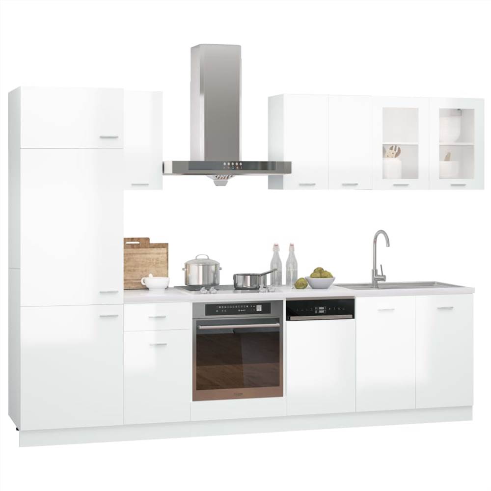 8 Piece Kitchen Cabinet Set High Gloss White Chipboard