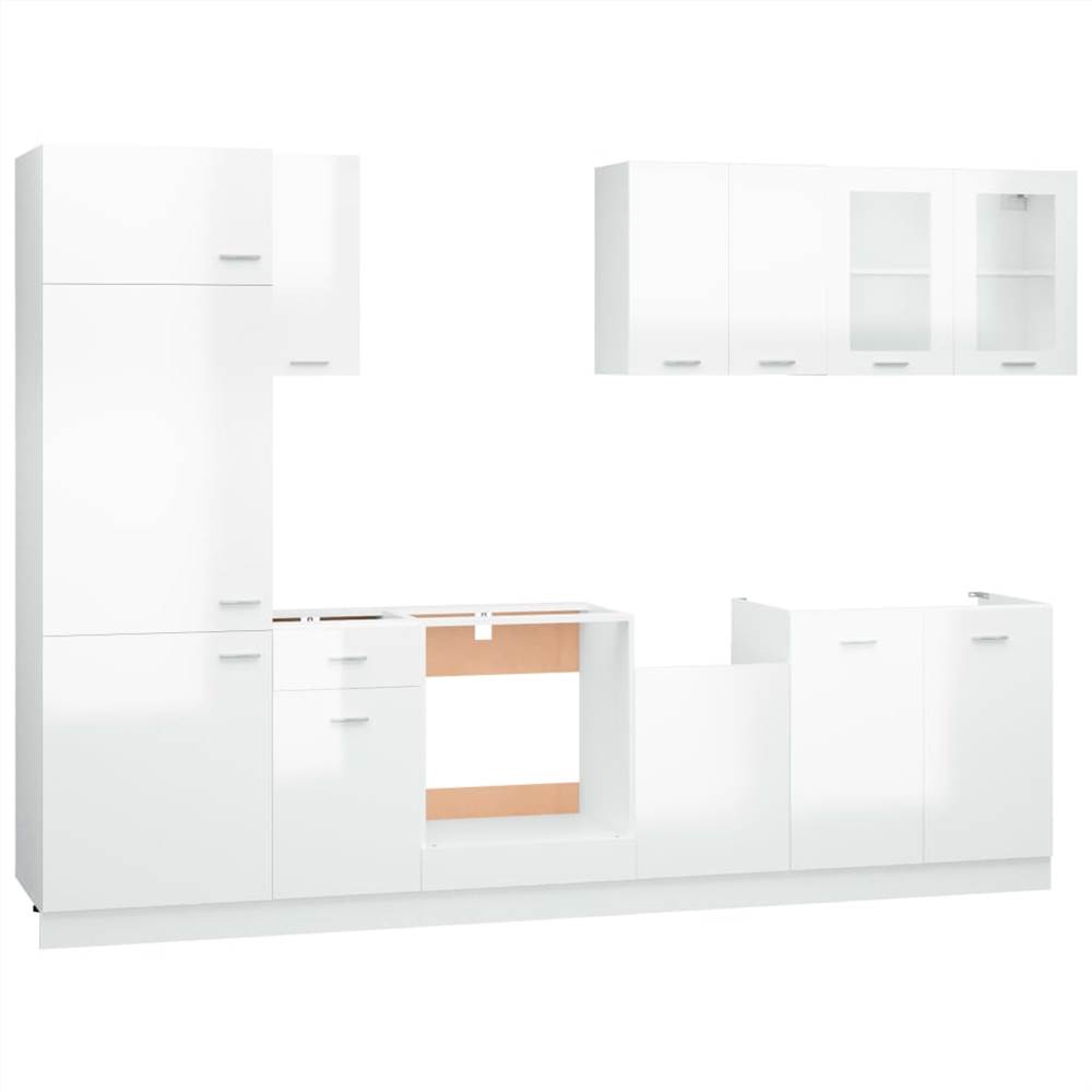 8 Piece Kitchen Cabinet Set High Gloss White Chipboard