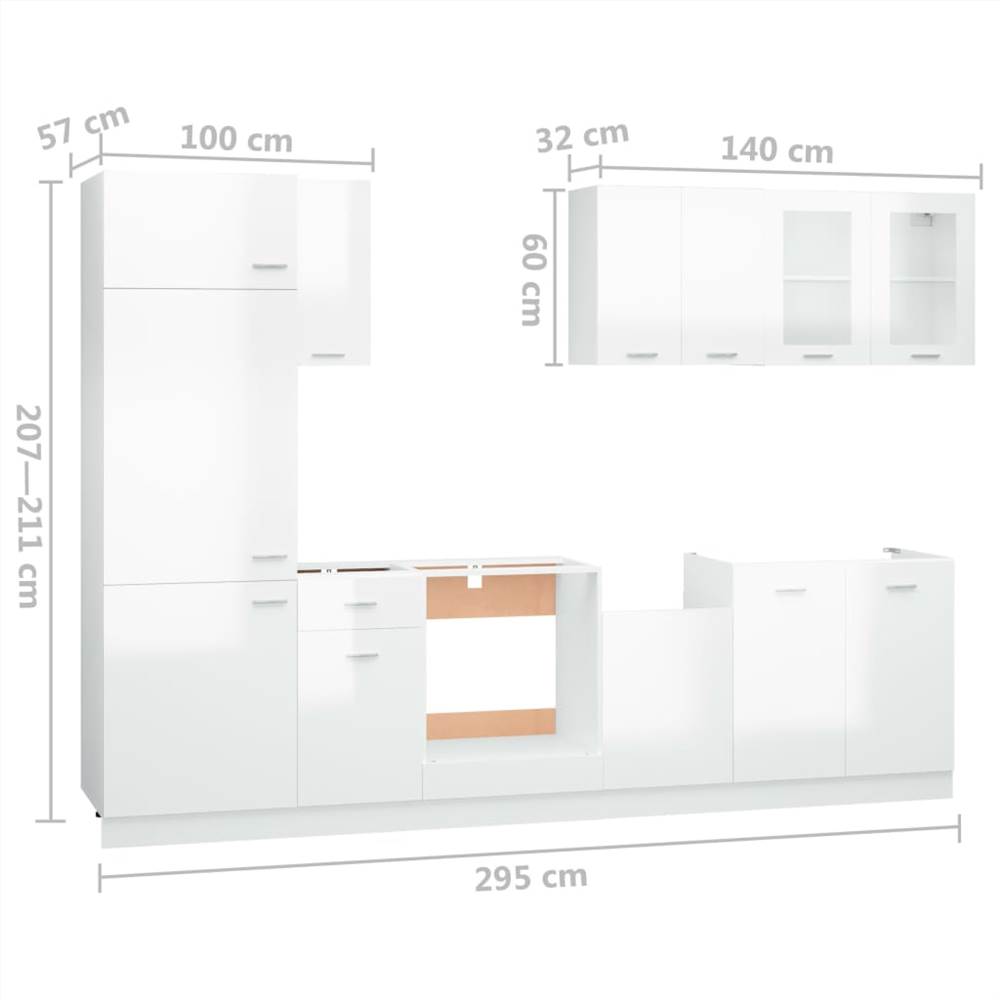 8 Piece Kitchen Cabinet Set High Gloss White Chipboard
