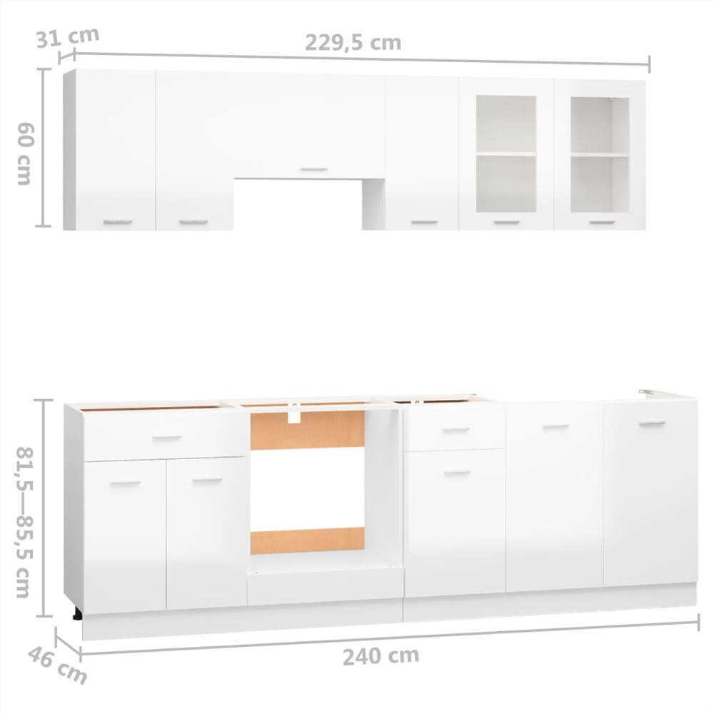 8 Piece Kitchen Cabinet Set High Gloss White Chipboard