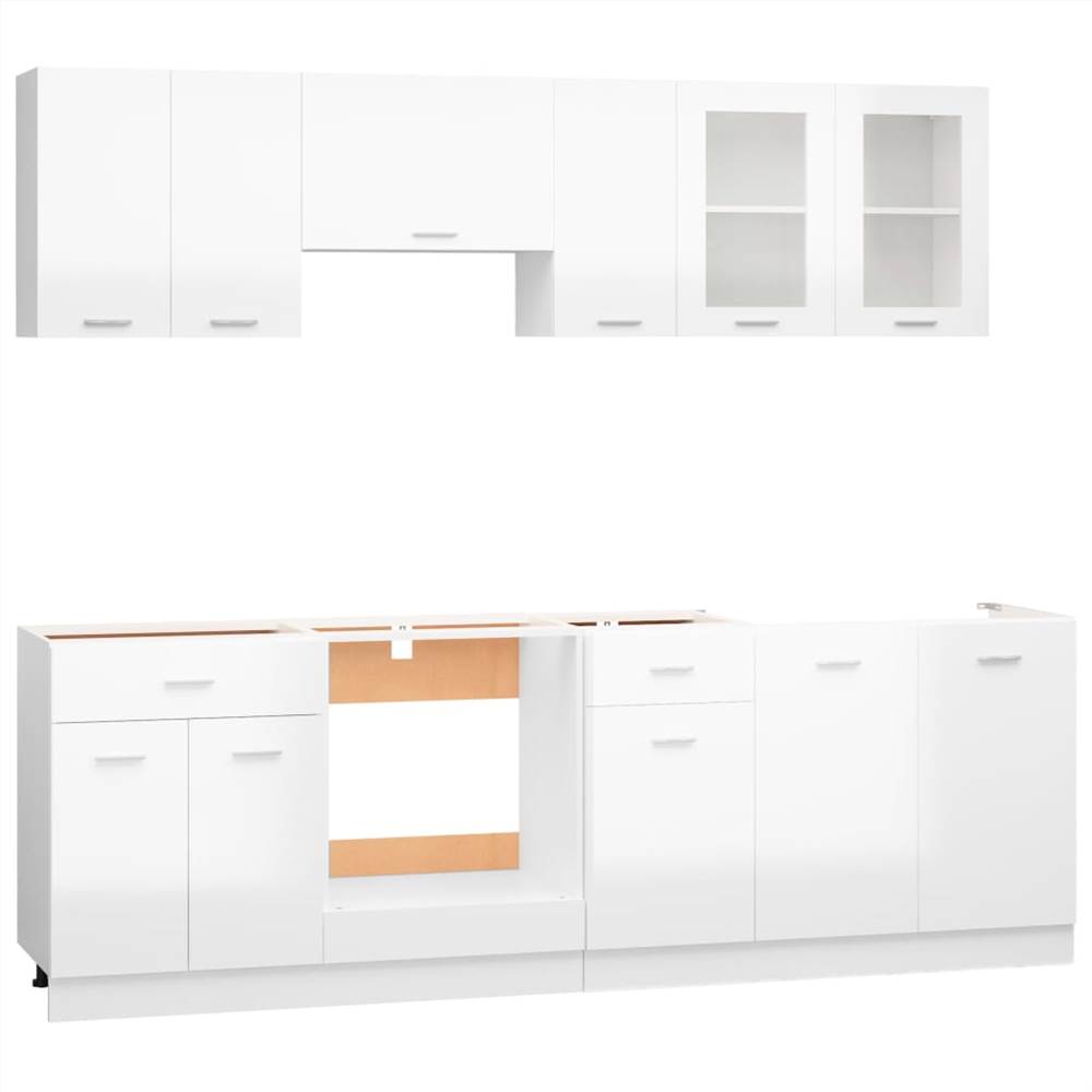 8 Piece Kitchen Cabinet Set High Gloss White Chipboard