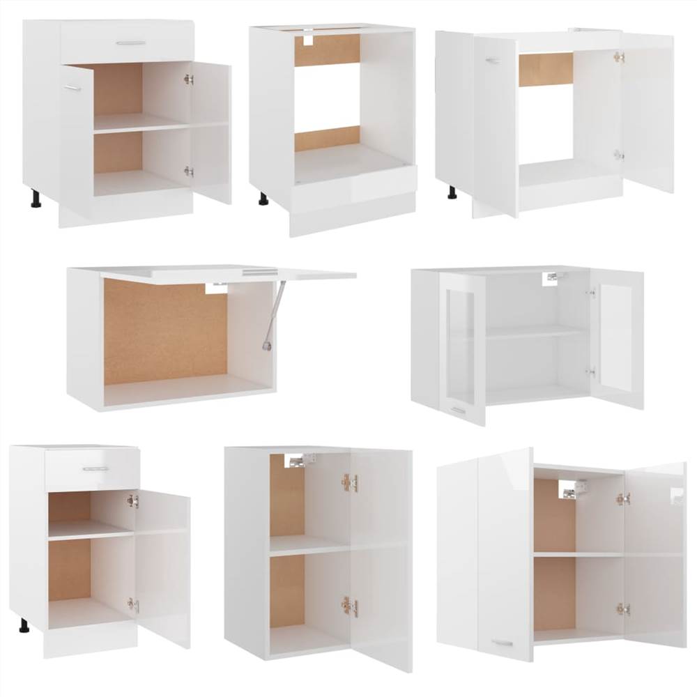 8 Piece Kitchen Cabinet Set High Gloss White Chipboard
