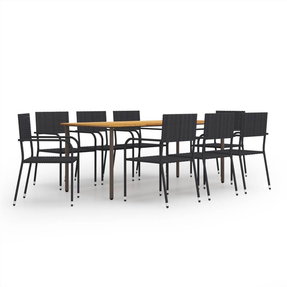 

9 Piece Garden Dining Set Poly Rattan Black