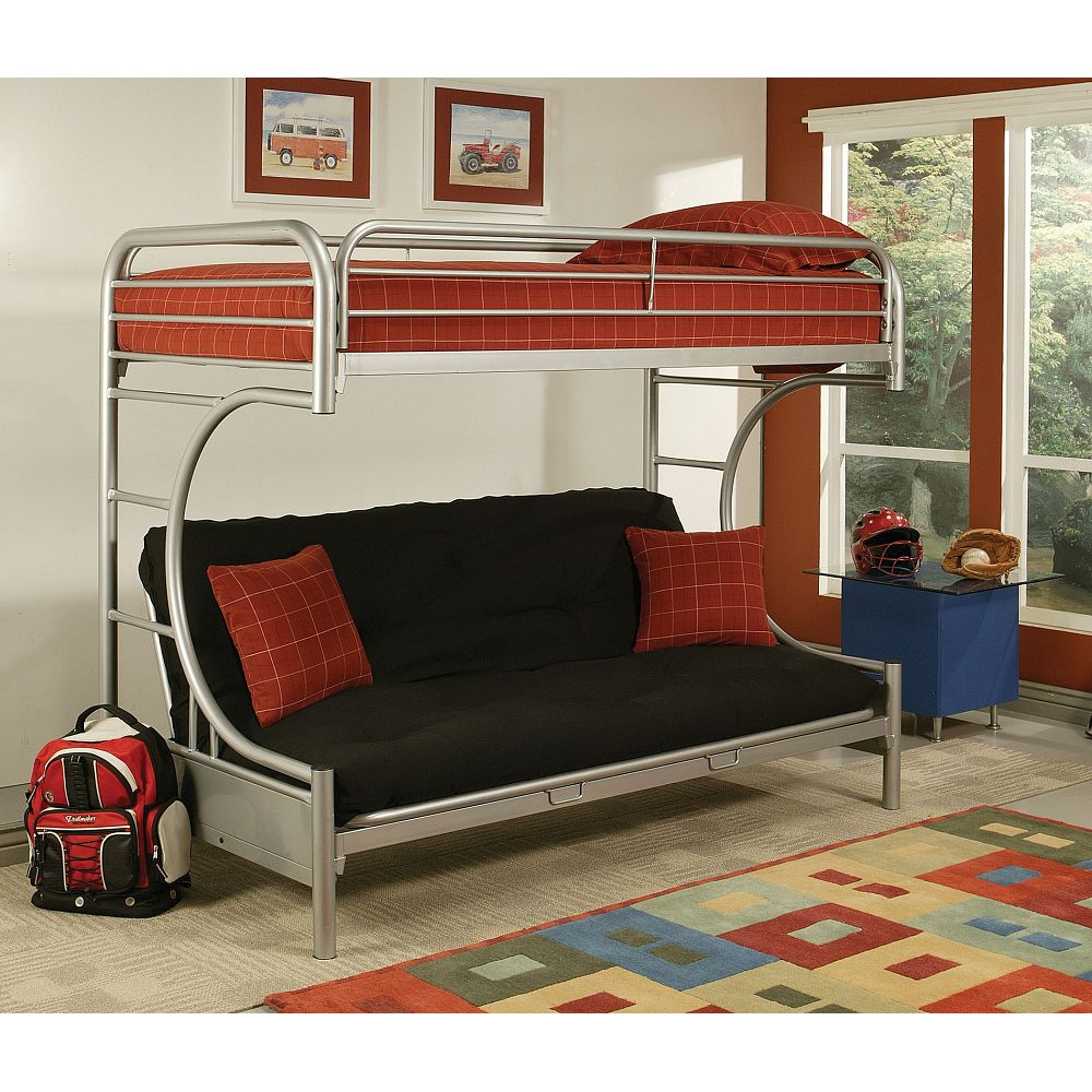 

ACME Eclipse Twin XL-Over-Queen Size Bunk Bed Frame with Ladders, and Metal Slats Support, No Spring Box Required, for Kids, Teens (Frame Only) - Silver