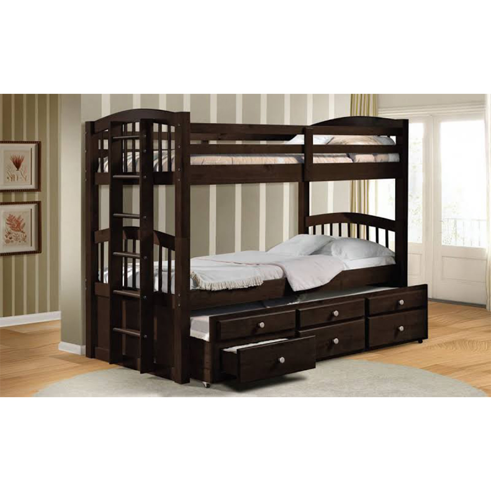 

ACME Micah Twin-Over-Twin Size Bunk Bed Frame with Trundle Bed, 3 Storage Drawers, and Wooden Slats Support, No Spring Box Required, for Kids, Teens (Frame Only) - Espresso