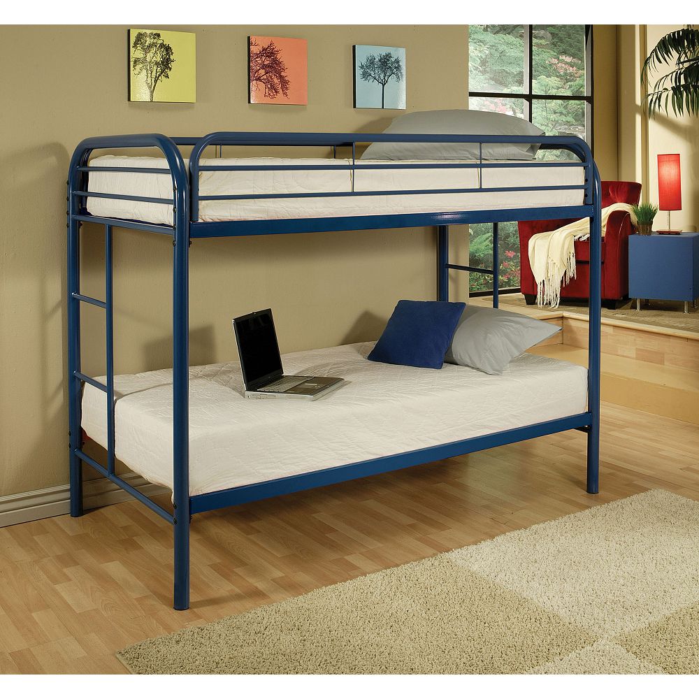 

ACME Thomas Twin-Over-Twin Size Bunk Bed Frame with Ladder, and Metal Slats Support, No Spring Box Required, for Kids, Teens (Frame Only) - Blue