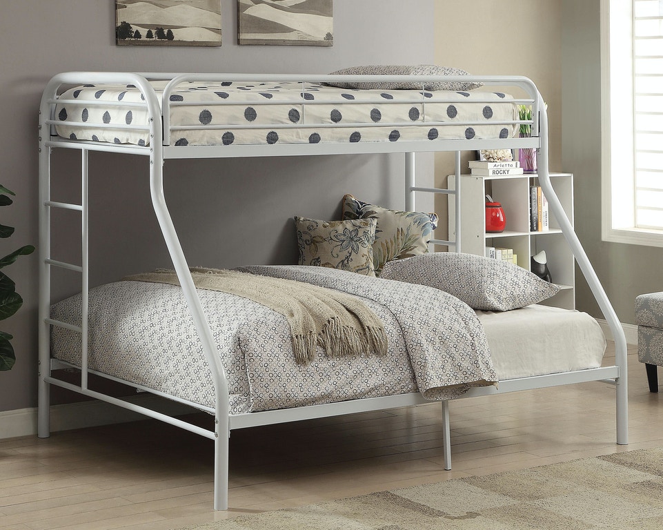 

ACME Tritan Twin XL-Over-Queen Size Bunk Bed Frame with Ladder, and Metal Slats Support, No Spring Box Required, for Kids, Teens (Frame Only) - White
