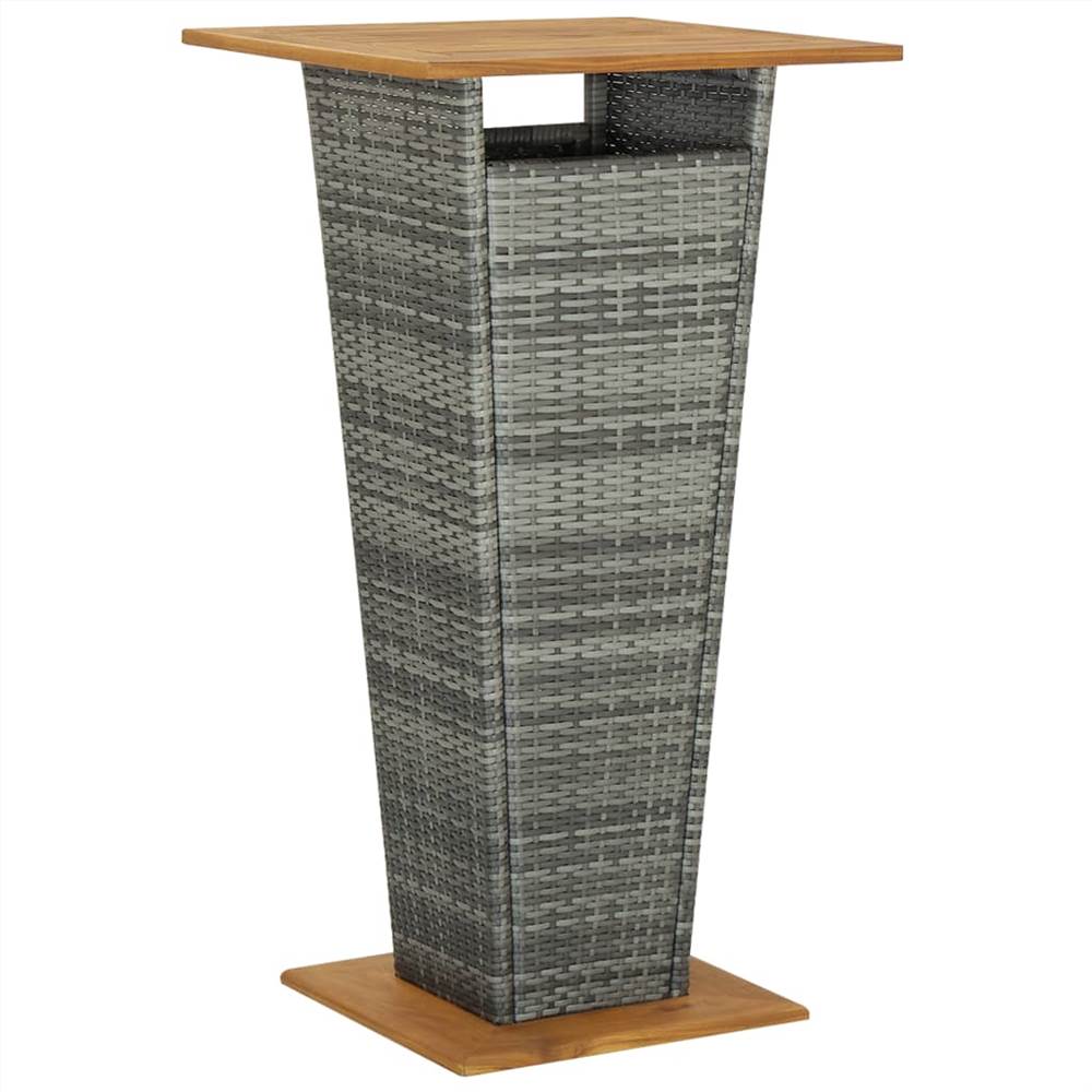 

Bar Table Grey 60x60x110 cm Poly Rattan and Solid Acacia Wood