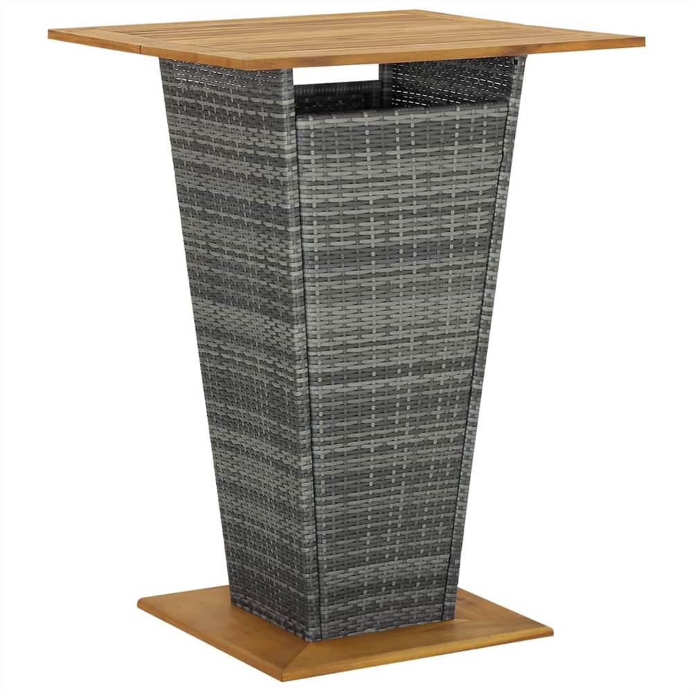

Bar Table Grey 80x80x110 cm Poly Rattan and Solid Acacia Wood
