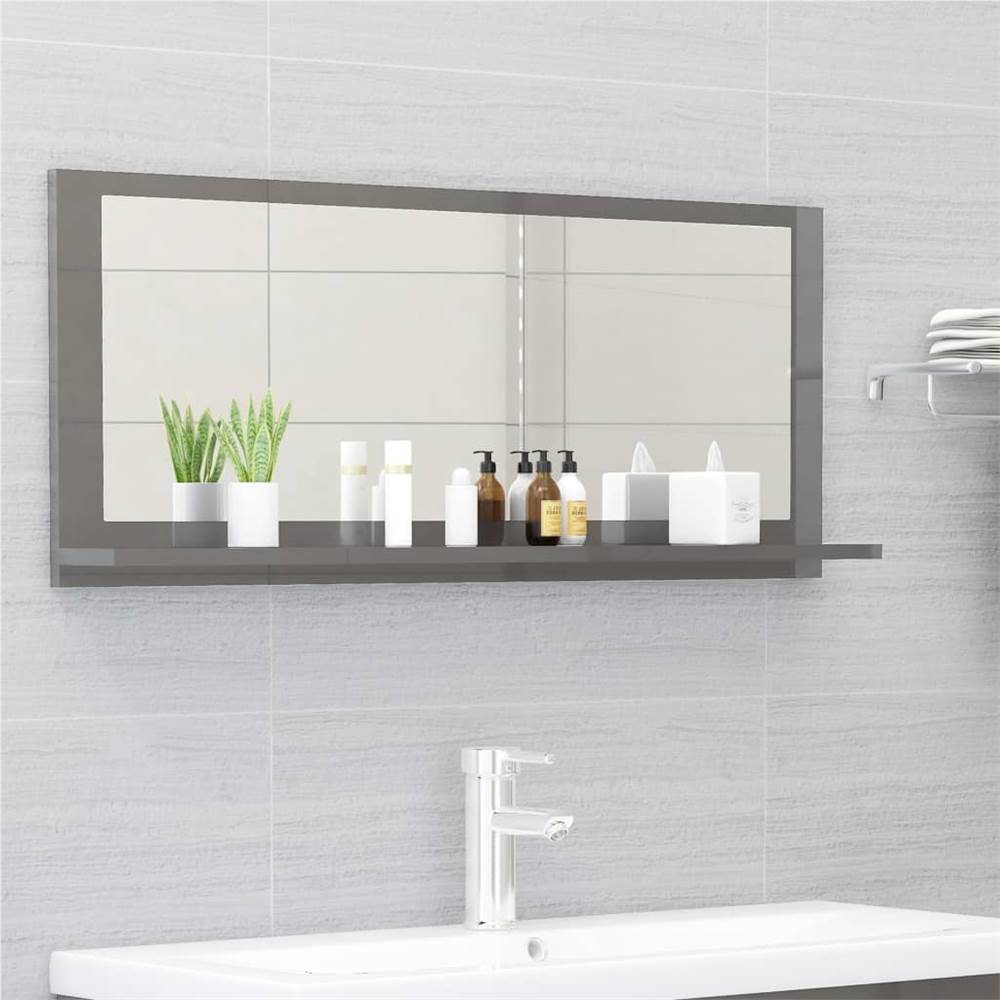 

Bathroom Mirror High Gloss Grey 90x10.5x37 cm Chipboard