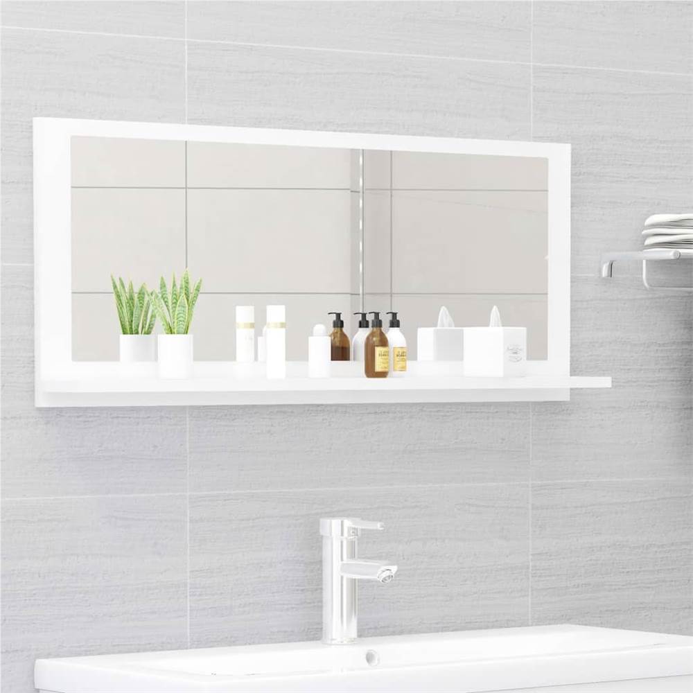 Bathroom Mirror High Gloss White 90x10.5x37 cm Chipboard