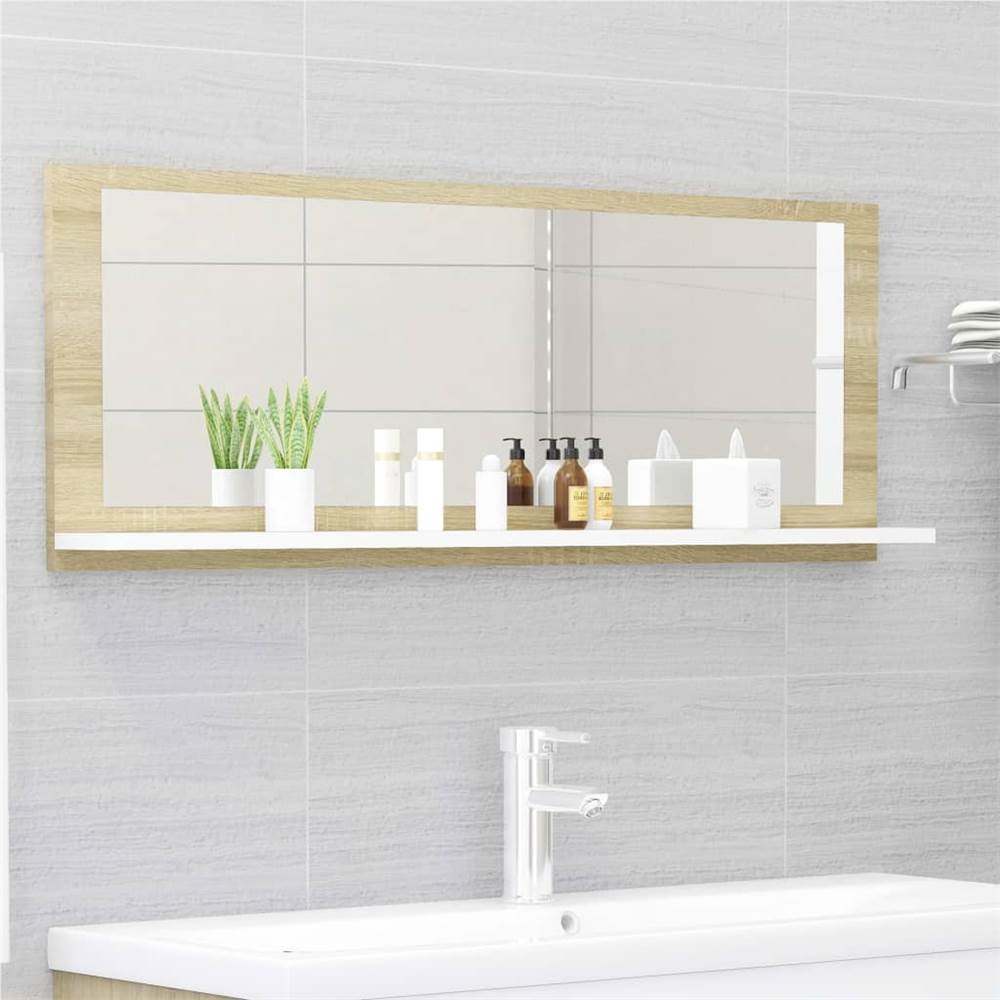 

Bathroom Mirror White and Sonoma Oak 100x10.5x37 cm Chipboard