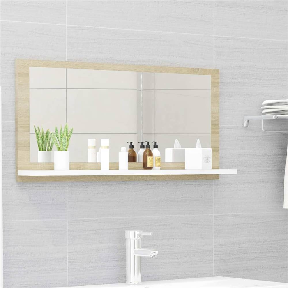 Bathroom Mirror White and Sonoma Oak 80x10.5x37 cm Chipboard