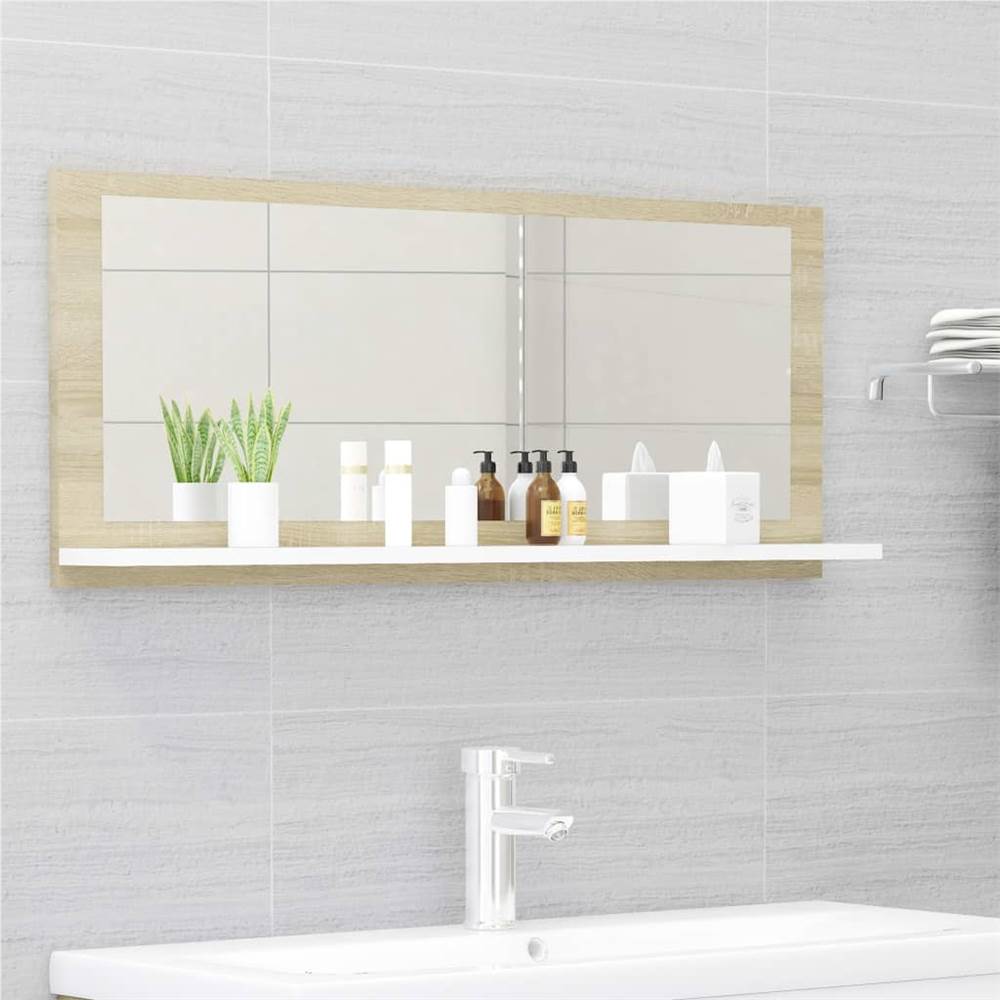 

Bathroom Mirror White and Sonoma Oak 90x10.5x37 cm Chipboard