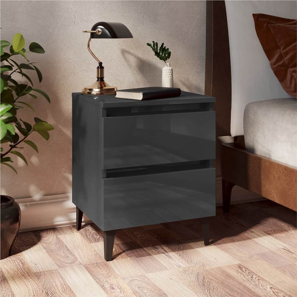 Bed Cabinet  High Gloss Grey 40x35x50 cm Chipboard