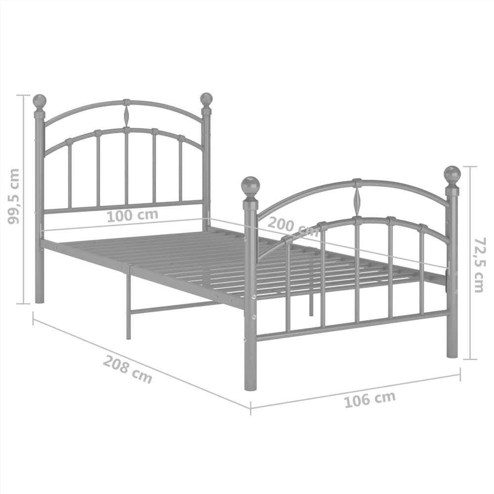 Bed Frame Grey Metal 100x200 cm